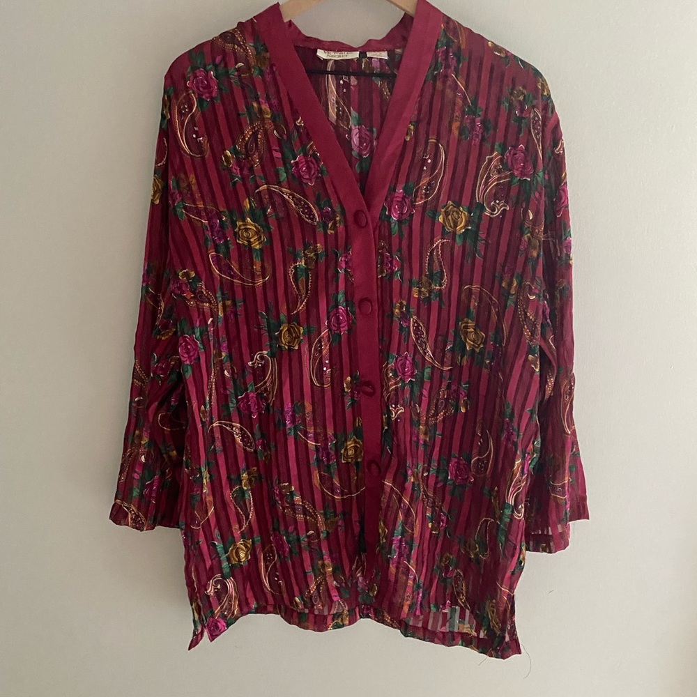 Vintage Victoria’s‎ Secret wine colored floral and paisley pajama top size large
